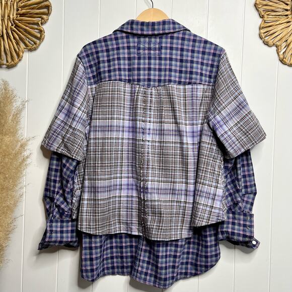 Free People Purple Plaid Button Down Shirt - Picture 8 of 8